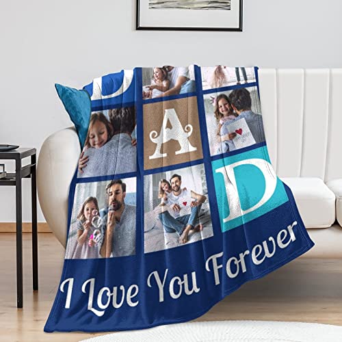 Artsadd Custom Best Dad Blanket with Photo, Fathers Day Personalized Gift for Dad from Daughter Son, Customized Picture Blanket for Daddy Papa 30"x40" - color: 1-03