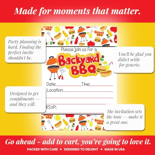 Amanda Creation Backyard BBQ Party Fill In Invitations set of 20 with envelopes. Perfect for Summer parties, graduation, family reunions, barbeques and more… - style: Backyard BBQ