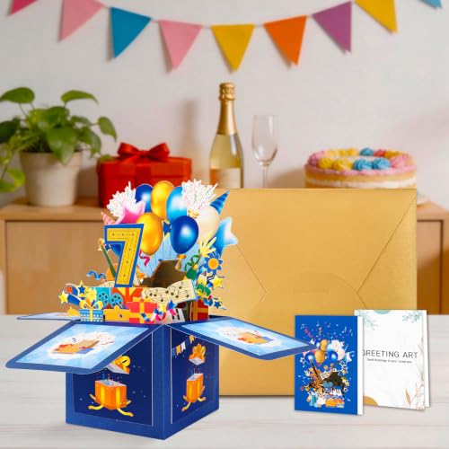 GREETING ART 7th Birthday Pop Up Card,Happy 7 Years Old Birthday Card - color: 7th