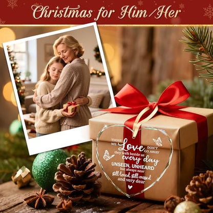 Sympathy Gifts for Loss of Loved One, Memorial Heart Glass Christmas Ornament In Loving Memory of Mom Mother, Bereavement Remembrance Condolence Comfort Gift Keepsake - Those Who We Love Don't Go Away - style: Heart-Love