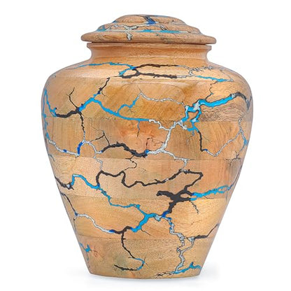 Wooden Cremation Urn for Human Ashes Adult Male & Female – Handmade Mango Wood & Epoxy Resin – Decorative Burial Memorial Urn with Secure Lid (Medium, 6x6x8 Inch, 100 Cu in) – by Bhartiya Handicrafts - size: Medium – 6x6x8 Inch – 100 Cu In