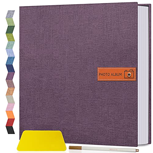 Popotop Large Photo Album Self Adhesive 4x6 5x7 8x10 Scrapbook Album DIY Picture Book,Gifts for Mom,Family Baby and Wedding,with Metal Pen and Plastic Board - color: Dark purple, size: 11.5"x10.6"40pages