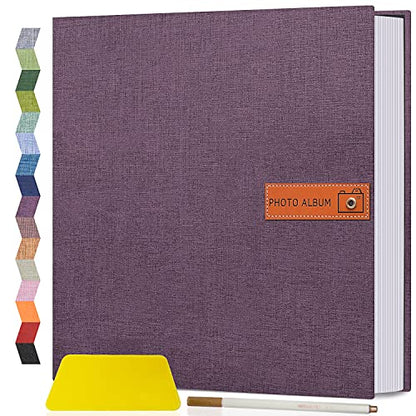 Popotop Large Photo Album Self Adhesive 4x6 5x7 8x10 Scrapbook Album DIY Picture Book,Gifts for Mom,Family Baby and Wedding,with Metal Pen and Plastic Board - color: Dark purple, size: 11.5"x10.6"40pages