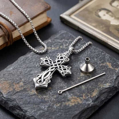 925 Sterling Silver Celtic Cross Urn Necklace for Ashes - color: silver-a