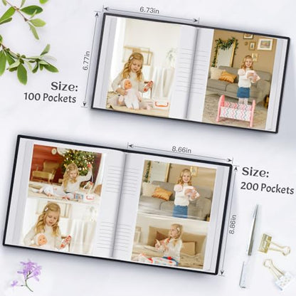 Popotop Photo Album 4x6 100 Photos with Writing Space, Leather Cover Album with Display Picture Window, Photo Book for Wedding Family Baby Gift - color: Classic Black, size: 100 Pockets