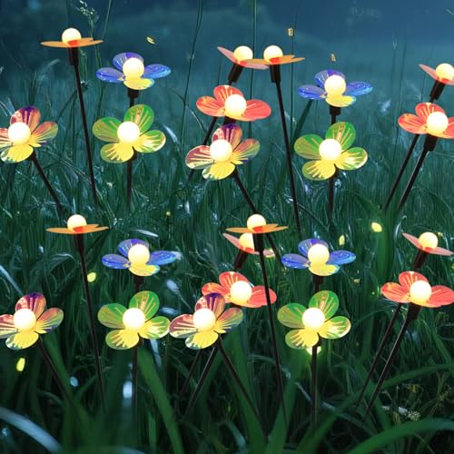 Solar Flower Lights Outdoor Waterproof 4 Pack of 6 LEDs Garden Solar Firefly Lights Decorative for Garden, Yard, Backyard - size: 4 pcs