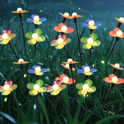 Solar Flower Lights Outdoor Waterproof 4 Pack of 6 LEDs Garden Solar Firefly Lights Decorative for Garden, Yard, Backyard - size: 4 pcs