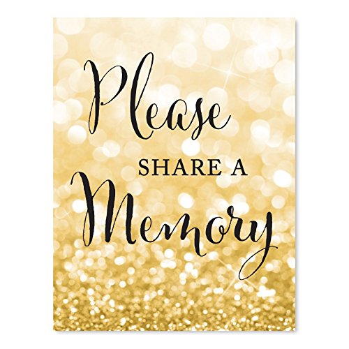 Andaz Press Wedding Party Signs, Glitzy Gold Glitter, 8.5x11-inch, Please Share a Memory, 1-Pack - color: Activities Memory