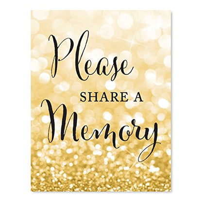 Andaz Press Wedding Party Signs, Glitzy Gold Glitter, 8.5x11-inch, Please Share a Memory, 1-Pack - color: Activities Memory