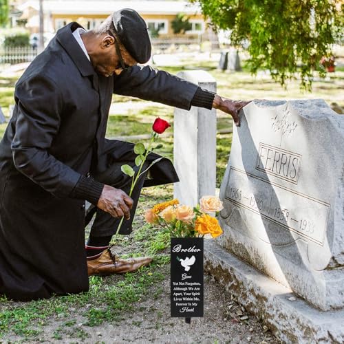 Brother Metal Cemetery Vases - Grave Decorations with Stake, Memorial Markers, Outdoor Yard Sign