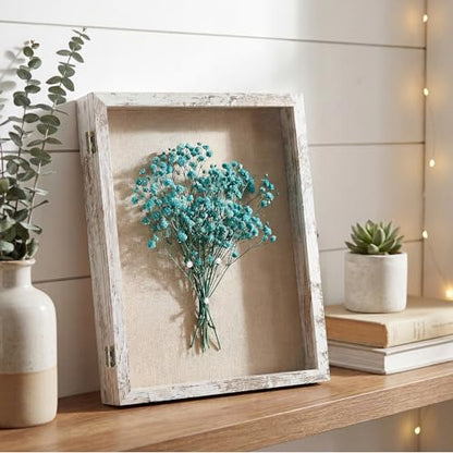 13×16 Shadow Box Frame, Linen Back, Glass Door, Hinge Display Case - color: Rustic White, size: 13×16