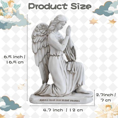 Praying Angel Garden Figurine – Outdoor Kneeling Angel Wings Statue Religious Fairy Sculpture Resin Hand Carved Art Decor for Home Lawn Yard Patio Housewarming Ornament Memorial Present