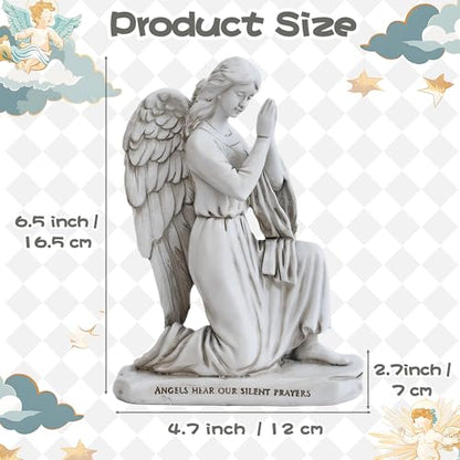 Praying Angel Garden Figurine – Outdoor Kneeling Angel Wings Statue Religious Fairy Sculpture Resin Hand Carved Art Decor for Home Lawn Yard Patio Housewarming Ornament Memorial Present