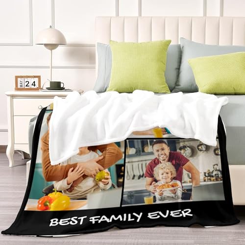 D-Story Custom Blanket with Photos Text Personalized Blankets and Throws Customized Fleece Picture Blanket for Adult Kid Funny Birthday Gifts for Family Couple Wife Husband 5 Photos - color: B2-5 Photos