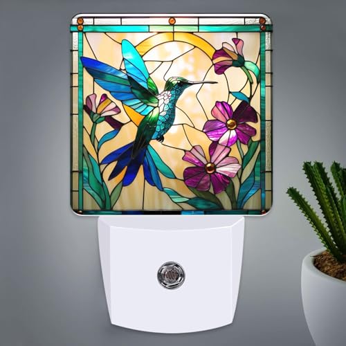 Hummingbird Stained Glass Night Lights Plug into Wall for Room, Hummingbird Night Light LED for Bedroom - color: Hummingbird
