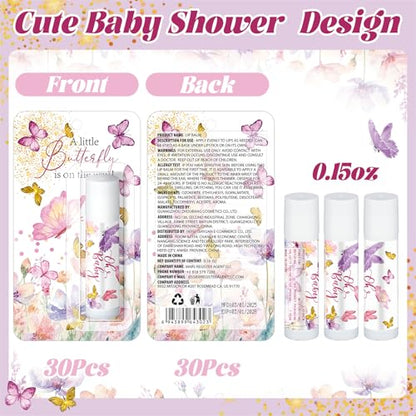 30 Pack Butterfly Baby Shower Games Prizes Party Gifts Bulk Lip Balms Favors for Winners Adults Guests Gender Reveal Favors Decorations Purple Baby Shower Souvenirs Gift Bags Stuffers - style: Butterfly