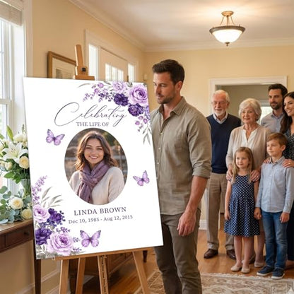 Flower Butterfly Purple Celebration of Life Welcome Sign Memorial Funeral - color: Sign 29