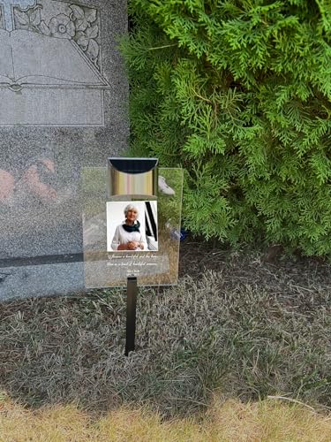 Beautiful Life Loved One In Our Heart Personalized Memorial Garden Stake Marker Photo LED Sympathy Gift In Loving Memory Remembrance Condolence Picture Light Up Plaque Sign Tombstone Grave Cemetery