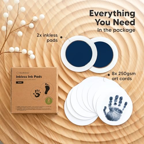 2pk Inkless Baby Hand and Footprint Kit Mess Free Ink Pad (Navy, Round) | Round Size, Newborn Keepsake, Dog Nose, Paw Print Kit, Clean Touch Ink Pads, Baby Handprints Footprints Kit, New Mom Gifts - color: Navy, size: 2-Pack, Round 3.4" x 3.4"