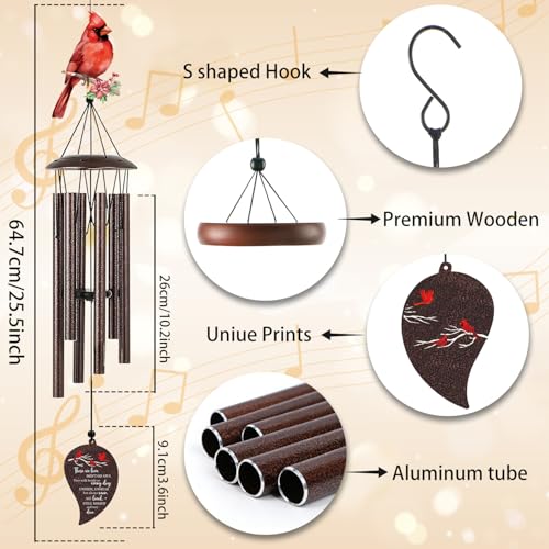 Memorial Wind Chimes for Outside - 32'' Cardinal Wind Chimes Gifts for Loss Loved One, Sympathy Bereavement Condolence Grief Remembrance Funeral Gifts for Loss of Mom Dad, with Greeting Card