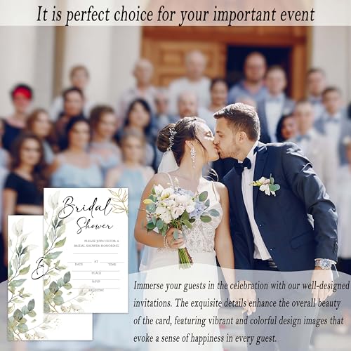 Bridal Shower Invitations, 25 Eucalyptus Invites with Envelopes for Bridal Shower Reception Engagement Party, Greenery Wedding Party Cards - A03 - style: Greenery 3