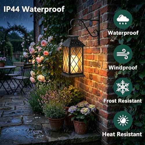 Yowin 2 Pack 9" Solar Lanterns Outdoor Waterproof with Flickering Candle - color: Black