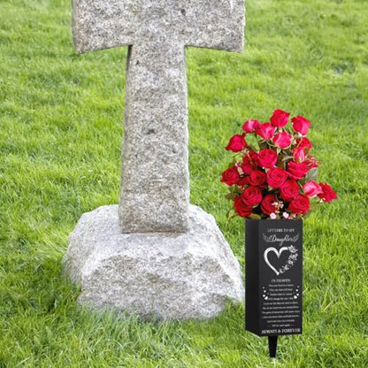 WEBEEDY Letters to My Daughter Grave Vase Happy Heavenly Birthday Metal Cemetery Vases with Spike, Heart Butterflies Wings Memorial Vases, Memorial Gifts for Loss of Gaughter, 1pc, 3.1x7.9 Inch - color: A Letter to My Daughter