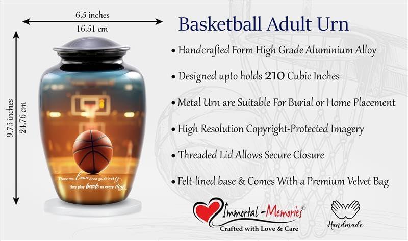 Basketball Cremation Urn – Adult Urn for Human Ashes – Perfect Tribute for a Basketball Fan – Sports Memorial Urn for Men and Women – Arena & Hoop Design – Urn Holds up to 210 lbs (Large)
