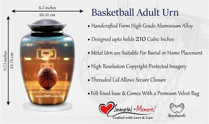 Basketball Cremation Urn – Adult Urn for Human Ashes – Perfect Tribute for a Basketball Fan – Sports Memorial Urn for Men and Women – Arena & Hoop Design – Urn Holds up to 210 lbs (Large)