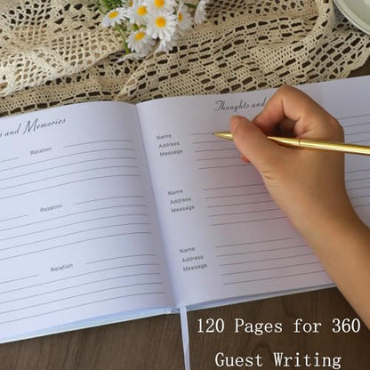 Funeral Guest Book for Memorial Service with Gold Pen and Table Sign Card