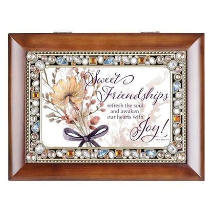 Cottage Garden Musical Trinket Photo Jewelry Box Plays Tune that is What Friends are for 6 x 8 Inch Acrylic and Glass Sweet Friendships