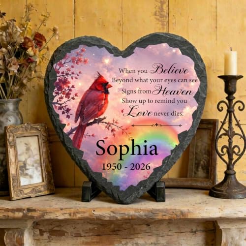 Rainbow Bridge Pet Memorial Stone for Loss of Dogs Cats with Cardinal - color: Memorial 15