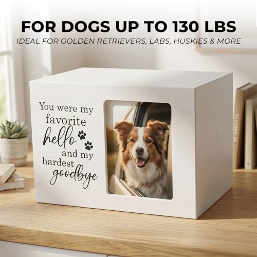 Pet Urns for Dogs Ashes, Dog Urns with Photo Frame, Cat Ashes Keepsake Box, Loss of Dog Sympathy Urn, Pet Memorial Gifts, Pet Bereavement Gift, Dog Pass Away Remembrance Gift (White) - color: White