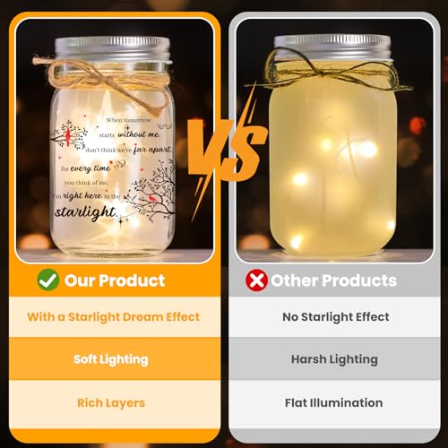Mason Jar Night Light Sympathy Gifts for Loss of Loved One, Memorial Gifts, Cardinal Memorial Lantern Gift, Bereavement Remembrance Condolences Funeral Gift Idea for Loss Mom Dad Son Daughter