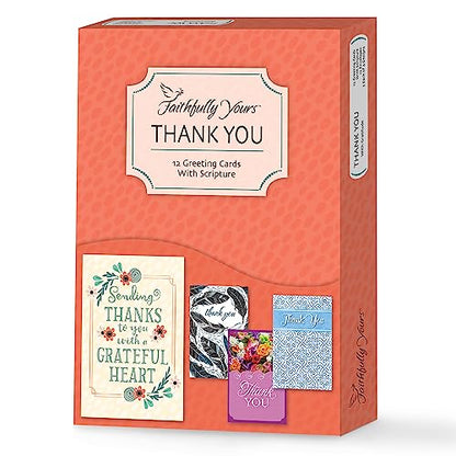 Faithfully Yours Designer Greetings Inspirational Thank You Boxed Card | Biblical Scripture Verse, Faith Based Sentiment, Boxed Card Set, Matching Envelopes