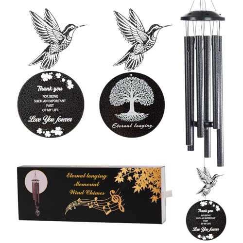 37-inch Hummingbird Wind Chimes are Suitable for Garden, Patio and Courtyard Decoration. They can be Given as Gifts of Comfort, Mourning and Remembrance to Loved Ones who Have Lost Them - color: Black