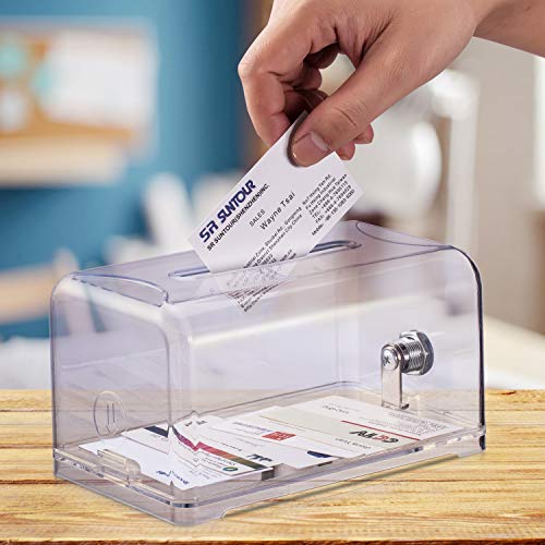 Polmart Tip / Donation / Suggestion / Business Card Collection Box with Lock (Clear Color / Transparent)
