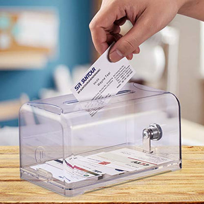 Polmart Tip / Donation / Suggestion / Business Card Collection Box with Lock (Clear Color / Transparent)