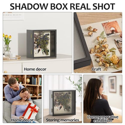 11x11 Shadow Box Frame with Acrylic Glass, Deep Large Shadow Boxes Display Cases for Tabletop and Wall Display, Memory Box for Keepsakes, Shadow Box for Flowers, Black with Linen Back - size: 11x11in