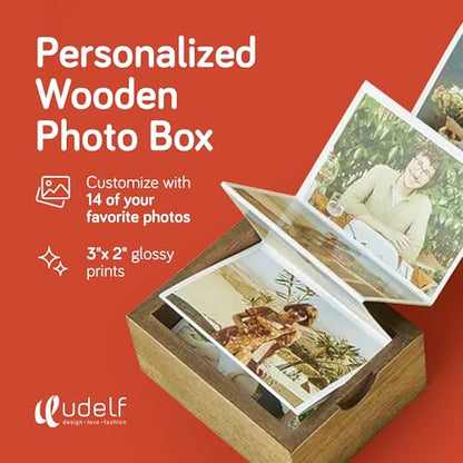 Personalized Wooden Photo Box Gift with Initials-Handmade Picture Box Gift, Wedding Keepsake Box and Anniversary Box, Custom Gifts, Romantic Gift Photo Memory Storage Box, Pull Out Photo-3"x2" - color: Initial