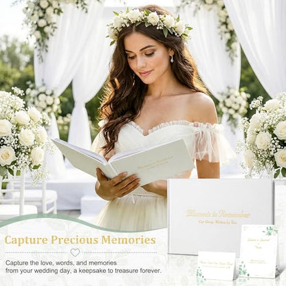 Wedding Guest Book Set, White Linen Hardcover, Gold Foil, 120 Pages - color: White