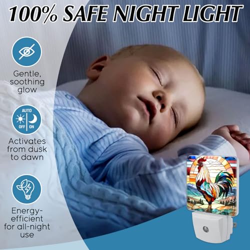 Rooster Stained Glass Night Lights Plug into Wall for Room, Rooster Night Light LED for Bedroom - color: Rooster
