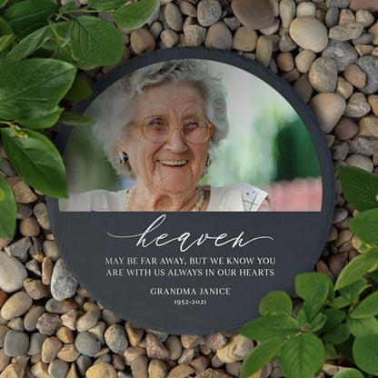 Weddingstar Custom Photo Printed 9 ⅞" Round Black Slate Garden Stone - Memorial - color: Memorial