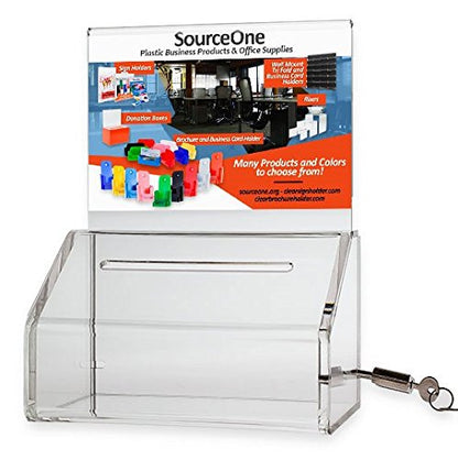 SOURCE ONE Acrylic Heavy Duty Donation/Ballot Box with Lock and Sign Holder - color: Clear, size: 1 Pack