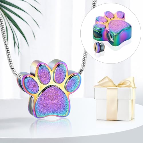 Pet Urns For Dogs/Cats - Pet Ashes Necklace - Paw Print Urn Necklace with Mini Keepsake Urn Memorial Ash Jewelry - color: Colorful