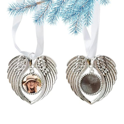 Angel Ornaments for Christmas Tree Personalized Remembrance Picture Outdoor Metal Frames Memorial Angel Mini in Heaven Decorations Holiday Crafts Gifts for Women Friendship Home Mom 2PCS