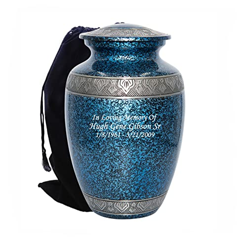 Blue Extra Large Personalized Companion Human Funeral Cremation Urn