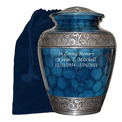 Extra Large Companion Human Funeral Cremation Urn, Personalized Double Urn for Two Adults (Blue) - color: Blue