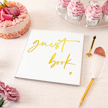 Calculs Wedding Guest Book 8.5" Square for Polaroid Pictures Event Party Guestbook Shower Picture Book Blank Pages Registry, White Cover, Gold Foiled Script - color: White Gold