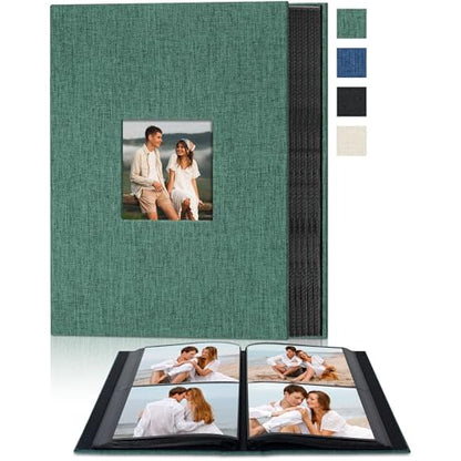 4x6 Slip In Photo Album Holds 200 Pockets Cloth Cover Dark Green | DIY cover window, Acid free pages, PVC free pockets, Family Travel Wedding, Gift ready - color: Dark Green, size: 200 Pockets